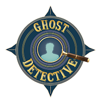 Logo officiel bleu de l’agence Ghost Detective avec symbole fantôme